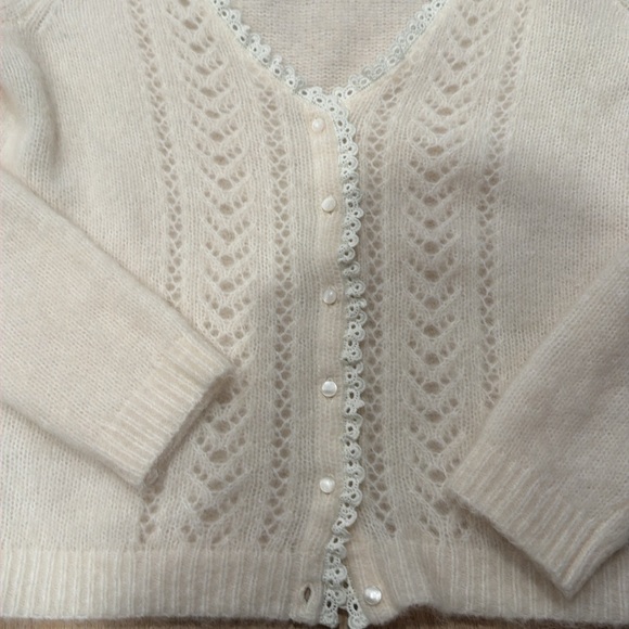 Cream vneck cardigan kid mohair sweater from Sezane - Picture 2 of 7